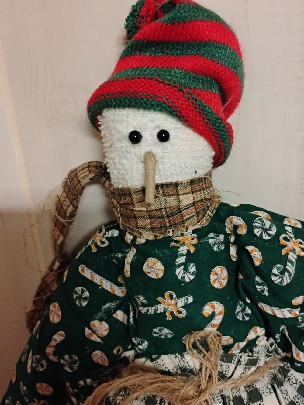 Holiday Snowman Decorative Figure in Red and Green